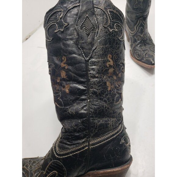 Corral Vintage C2108 Women’s Cowboy Boots 6M Black Lizard Distressed Western - Picture 9 of 10